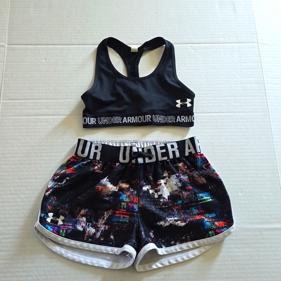 Under Armour Girl's Short & Sports Bra Set Small - Picture 1 of 8